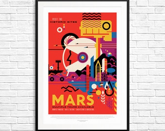 NASA Mars Poster, Mars Art, Planet Mars, Explore Mars, Curiosity Robot, Mars Colony, The Red Planet, Solar System Prints, Mars Colony Prints
