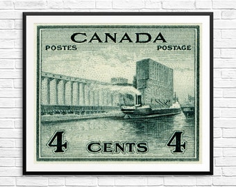 Canada World War 2, ww2, grain elevator, Canadian war effort, vintage stamps, vintage postage stamps, vintage ww2 posters, agriculture gifts