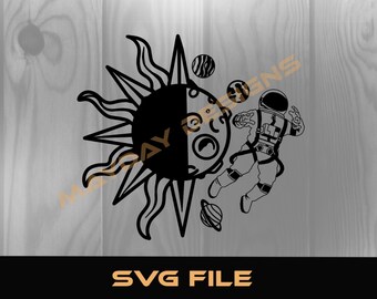Espacio exterior, sol, astronauta, digital, SVG, imprimible, impresión, impresión digital, camisa, arte de pared