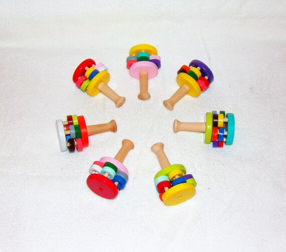 Handmade Wooden Baby Rattle Round and Colorful Etsy