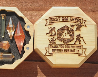 Handmade Wood Dice Box & Tray | Laser Engraved DnD Vault, Dungeon Master Gift