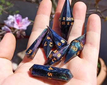 Black Opal Crystal-dobbelstenen, handgemaakte DnD-dobbelstenenset