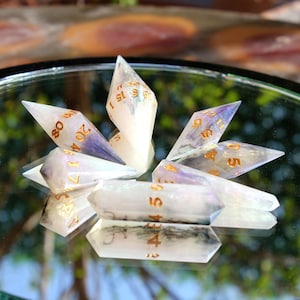 Angel Bones Handmade Crystal DnD Dice Set | Iridescent Resin RPG Dice