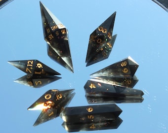 Dados de cristal Dnd Negro Opalescente Galaxia Oscura Nebulosa
