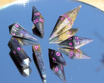 Crystal Dnd-dobbelstenenset goudpaars iriserend sterrenstelselpatroon 1