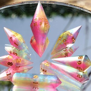 Vivid Neon Multicolor Handmade Pearlescent Crystal White Dnd Dice. Gülin 04