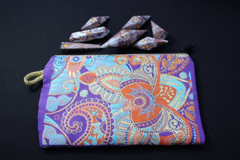 Exotic Oasis Dice Bag Oriental Design DnD Dice Pouch Middle Eastern & Central Asian Motifs Purple Blue Orange