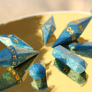 Blue and Gold Crystal DnD Dice. Ravenclaw 01 Flawless