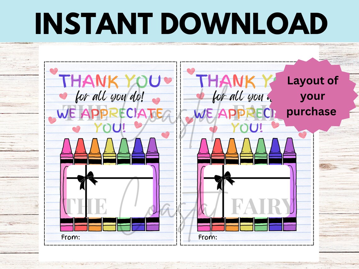 Teacher Appreciation Gift Card Holder Printable | Thank You Gift ...