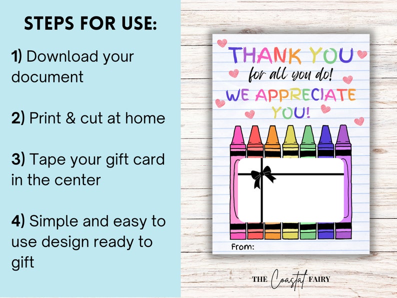 Teacher Appreciation Gift Card Holder Printable | Thank You Gift ...