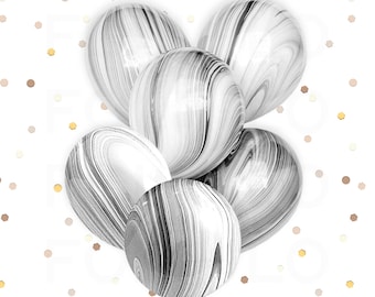 MARBLE BALLOONS | Classic Theme Balloons | Black and White Color Theme Party | 11" Latex Balloon Set | Set of 5
