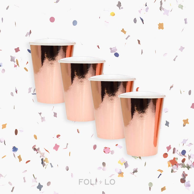 Metallic Rose Gold Cups Rose Gold Paper Cups Rose Gold Party Theme Rose Gold Tableware Rose Gold Decoration Rose Gold Party Cups