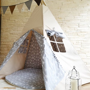 Children's teepee with blanket and wooden sign, teepee play tent boys, Christmas gift for child, Christmas gift boy, beige + FREE