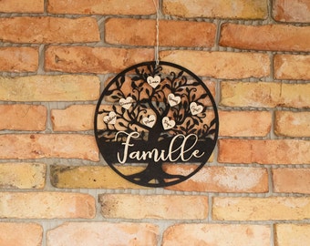 Geschenk für Mama, Papa, Familienstammbaum aus Holz - Personalisiertes Geschenk zum Muttertag,  Wanddeko Stammbaum, Familienbaum schwarz