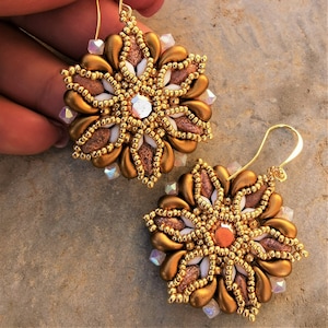 DIY ITA Eng Step by step orecchini / earrings Naregno Beading, bead work, Pattern, Digital Download, Beadweaving, chaton, superduo,irisduo