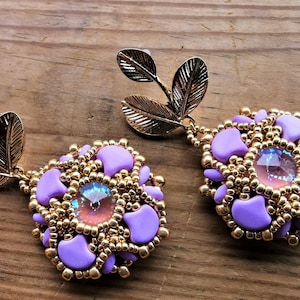 Pattern Earrings Ada, beading pattern superduo, beadwork, dowload pdf, ginko pattern, paisley, rivoli 12 mm, beading pattern and tutorial