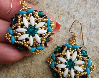 DIY ITA ENG Boucles d'oreilles Spiritaly, patron boucle d'oreille, tuto mobyduo, superduo, duo iris, chaton 8 mm, tuto IrisDuo, toupie 4 mm.