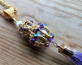 DIY ITA ENG ペンダント / ペンダント ベルエポック、ビーズ パターンとチュートリアル、12 mm 真珠、8 mm 真珠、バイコーン、ビーズ細工、ビーズ パターン