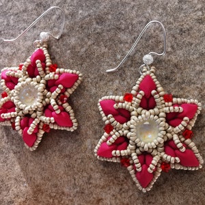 DIY ITA ENG Earrings Star Of Bethlehem, gemduo, superduo, star, flower, chaton 8 mm, bicone 3 mm,