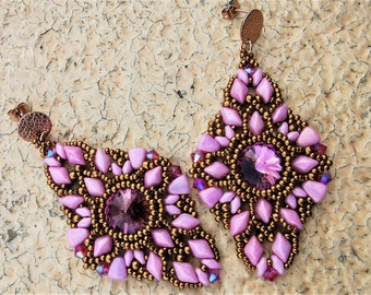 DIY ITA ENG step by step earrings / earrings Hydrangea, beading tutorials and pattern,beading pattern and tutorials, beadwork pattern,