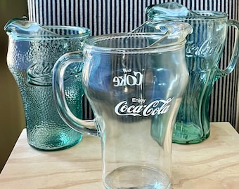 Vintage Coca Cola Pitcher: Green Pebble Glass, 64 oz Ice Spout