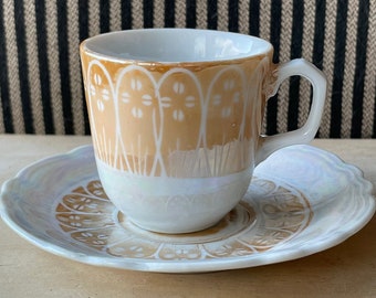 Vintage Japan Hand Painted Espresso Demi Coffee/Teacup and Saucer