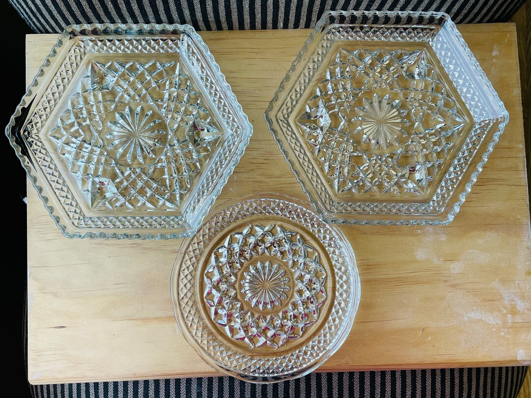 Anchor Hocking Wexford Plates One 1 Round, Two 2 Footed Hexagonal