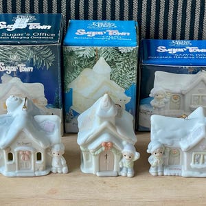 Precious Moments Sugar Town Ornament: 1993 Chapel, 1994 Sam&#39;s House, 1995 Dr. Sugar&#39;s Office