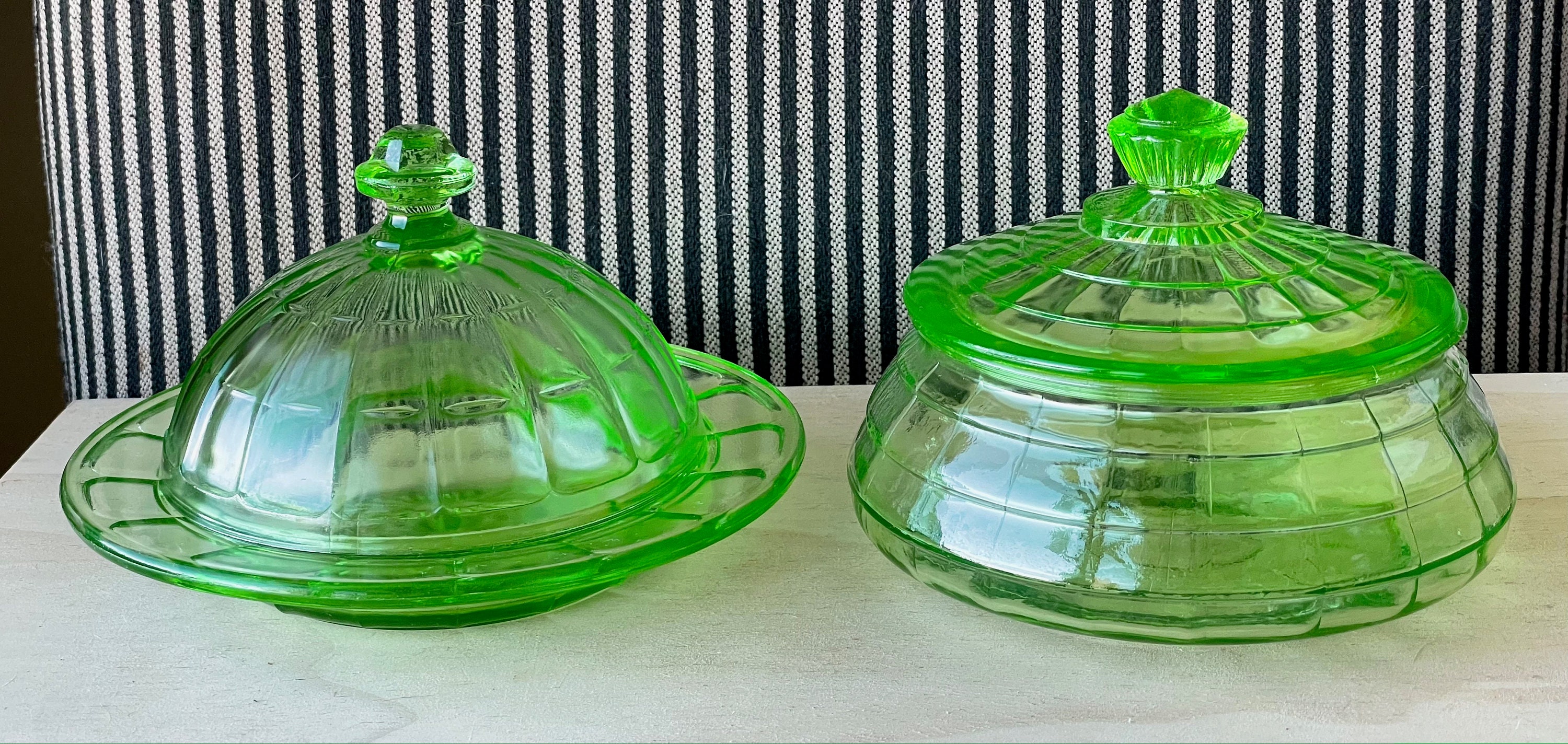 Vintage Green Uranium Vaseline Depression Glass Hazel Atlas Etsy