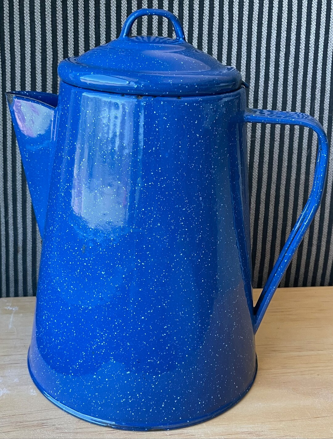 Vintage Blue Graniteware enamelware Percolator Coffee Pot Stovetop