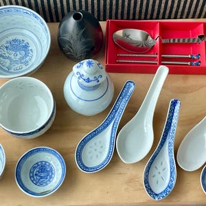 Vintage Jingdezhen Rice Dragon & Plain Porcelain: Bowls, Cups, Spoons
