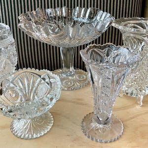 Imperial Glass Nucut: 1900 Compote, Pedestal Compote with Ruffled Edge, Imperial Glass NUCUT Depression Glass Vase & 24% Lead Crystal Vase