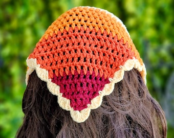 Crochet Bandana Headband, Boho Cotton Hair Scarf
