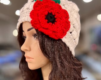 Handmade Crochet Winter Hat with Flower: Cozy Women's Fashion