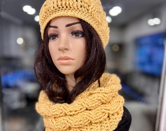 Set gehaakte muts en sjaal, handgemaakt wintercadeau