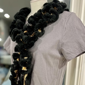 Fur Ruffled Crochet Scarf, Womens Long Scarf, Gift for her| Ready to Ship