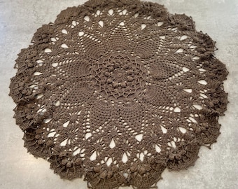 Exquisite Crochet Textured Cotton Doily: Handmade Dark Mocha Lace Table Centerpiece
