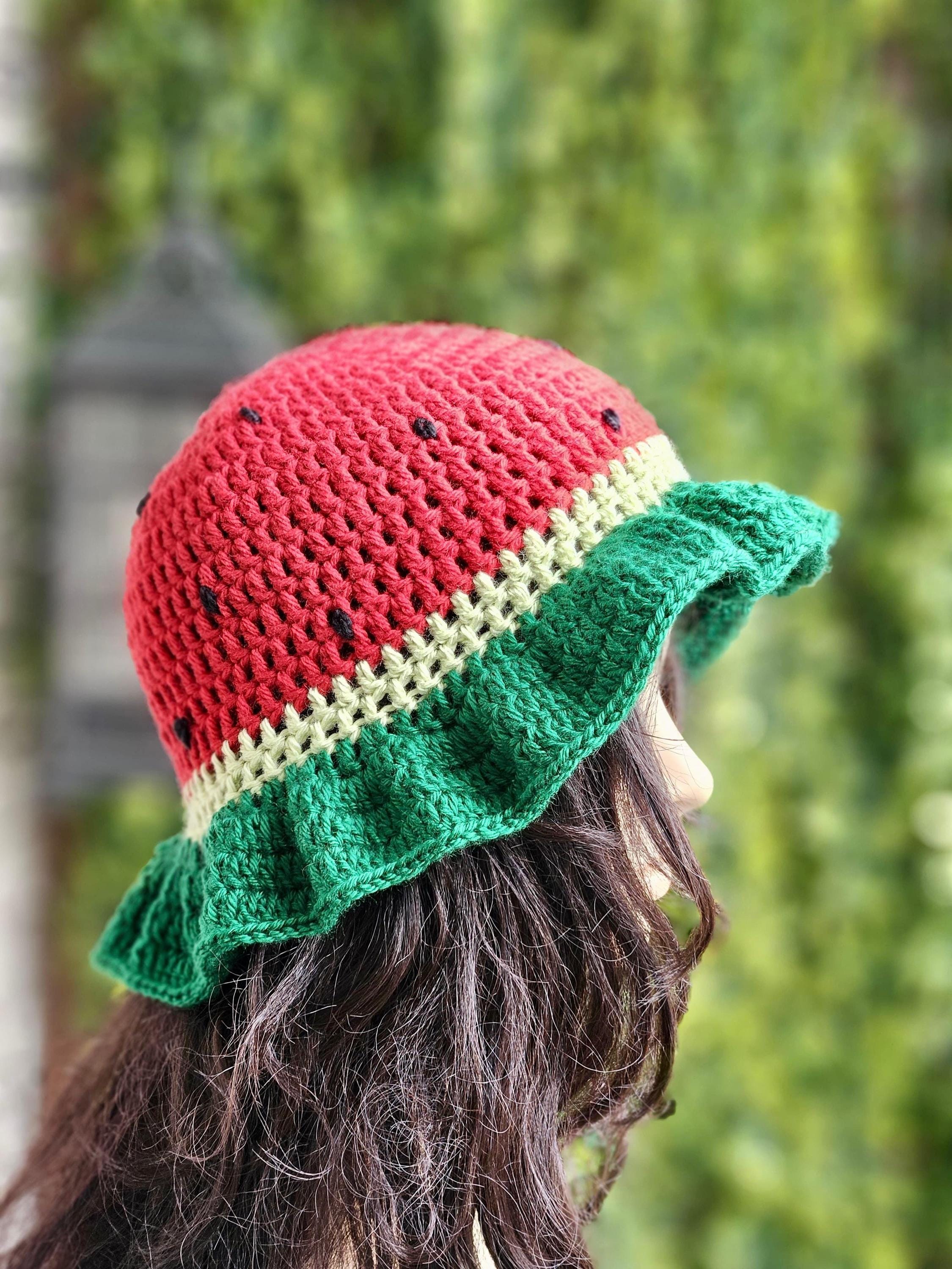 Handmade Watermelon Crochet Bucket Hat, Summer Festival Sun 