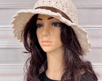 Crochet Cotton Summer Bucket Hat: Handmade Sun Hat with Ribbon