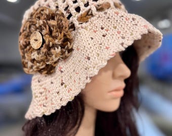 Crochet Cotton Bucket Hat, Floral Patch, Summer Sun Hat