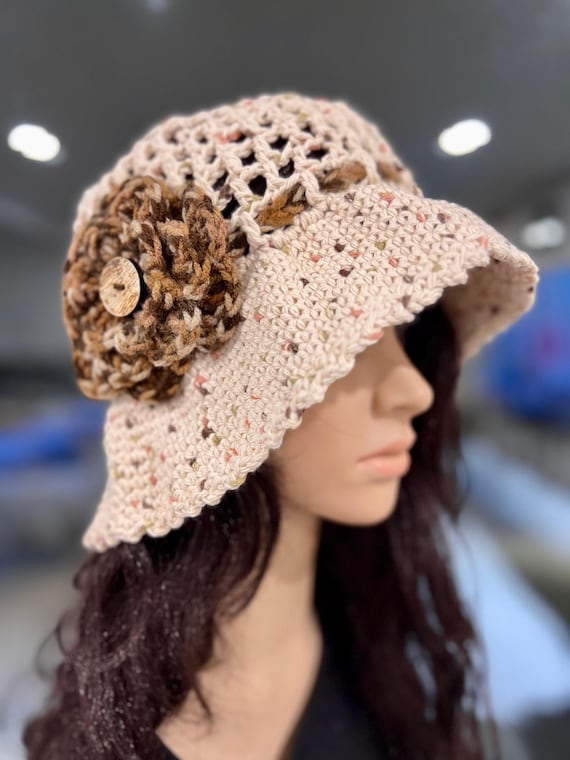 Handmade Crochet Knit Cotton Bucket Hat Floral Summer Cute Crochet Daisy Bucket Hat,handmade Floral Crochet Unisex  main image 3