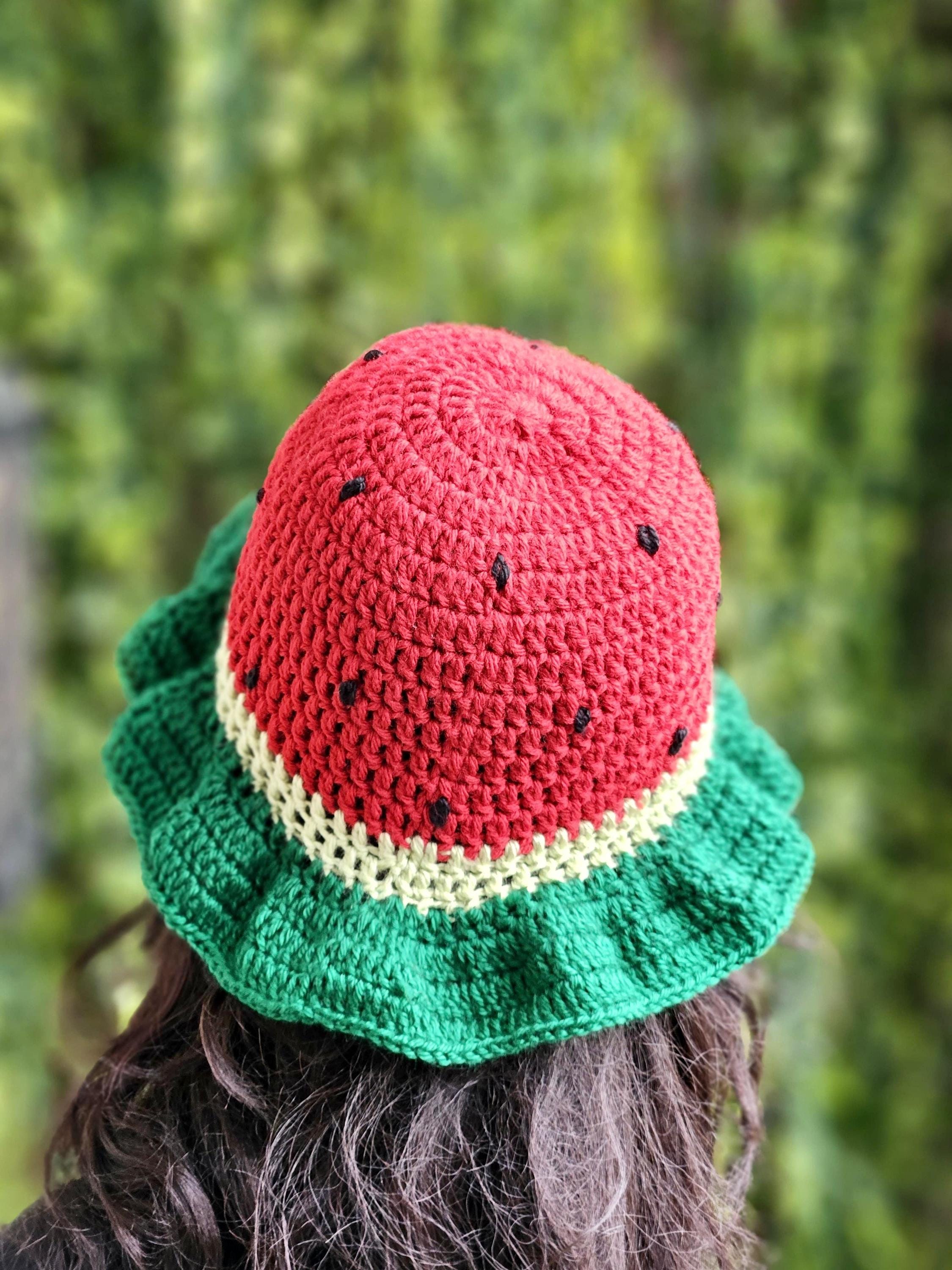 Handmade Watermelon Crochet Bucket Hat, Summer Festival Sun 