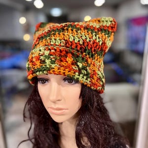 Crochet Cat Ear Beanie, Oversized Womens Cat Hat, Multi-Color Handmade Slouchy Hat, Gift for Her | READY TO SHIP