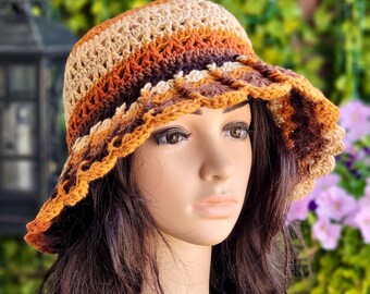 Crochet Cotton Bucket Hat: Handmade Women's Sun Hat with Bow