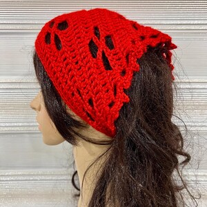 Crochet Bandana Headband, Boho Hair Kerchief, Red Head Scarf, Gift for her | Ready to Ship