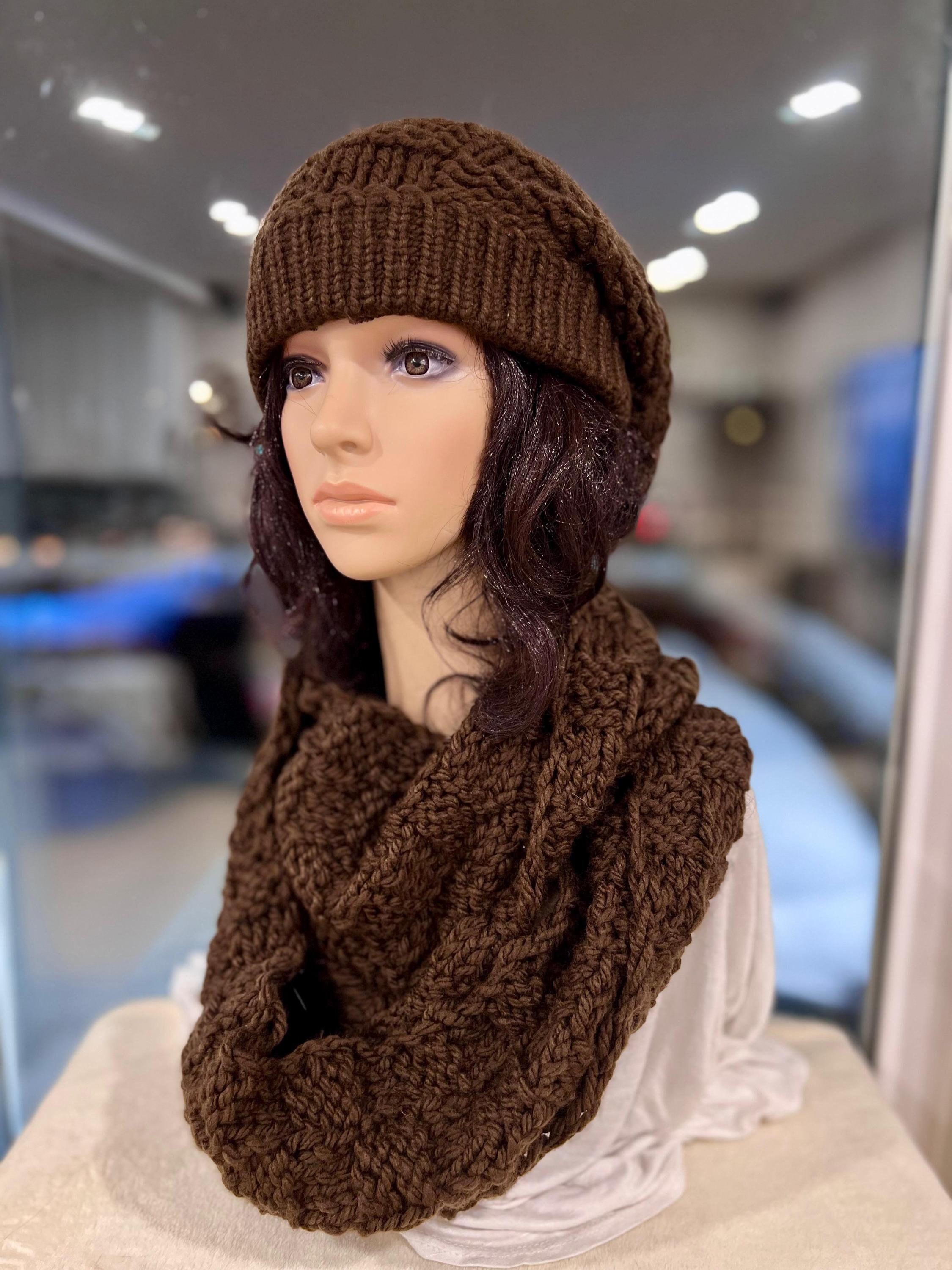 Handmade Knit Winter Hat and Large Infinity Scarf. Hand Knit Hat and Infinity Scarf Set – The Knitten Cat main image 4