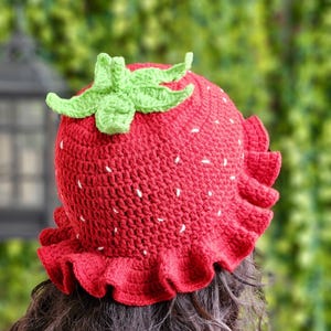 Handmade Strawberry Crochet Bucket Hat, Summer Sun Hat
