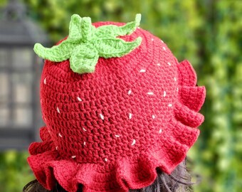 Handmade Strawberry Crochet Bucket Hat, Summer Sun Hat