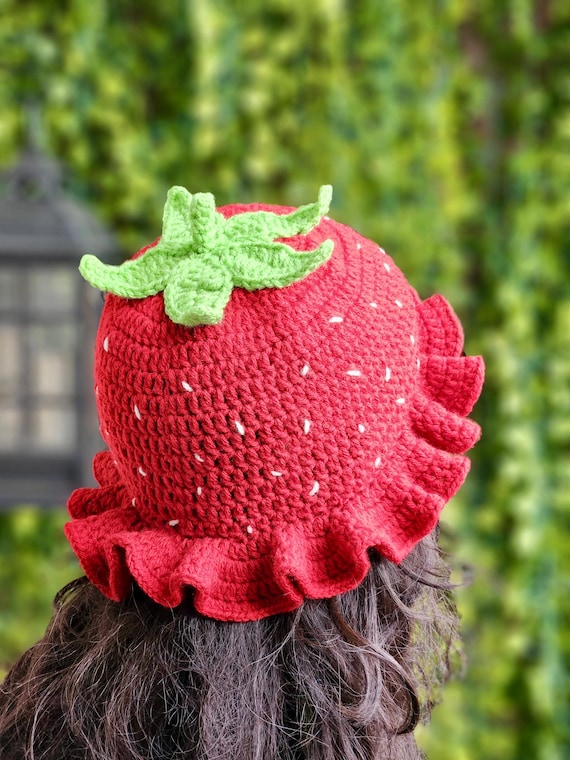 Handmade Strawberry Crochet Bucket Hat, Summer Sun Hat - Etsy display picture 2