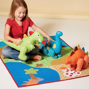 Sewing Pattern for Childs Playtime Dinosaur Plush Toys and Appliquéd Quilt, McCall Craft Pattern M7553, Dinosaur Toys w/Play Quilt, M7553